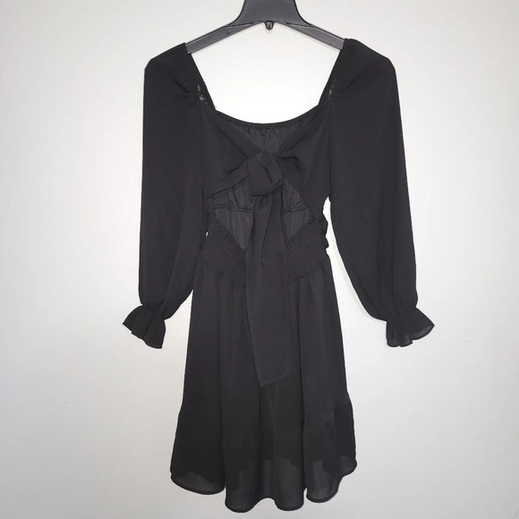 EXLURA women's  casual long lantern sleeve dress square neck ruffle size M black - Picture 6 of 8